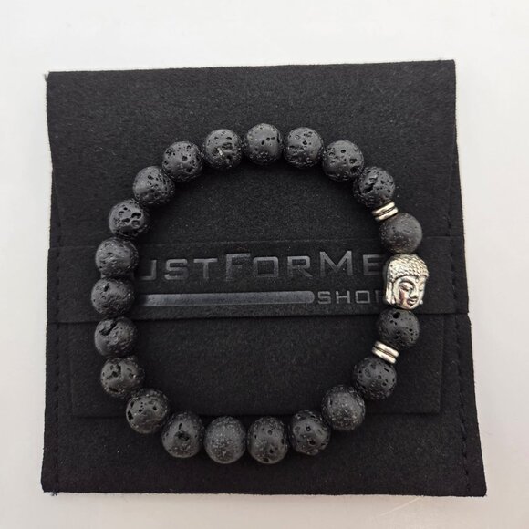 Black 8mm Lava Stone Bracelet with Buddha Bead - Picture 2 of 7